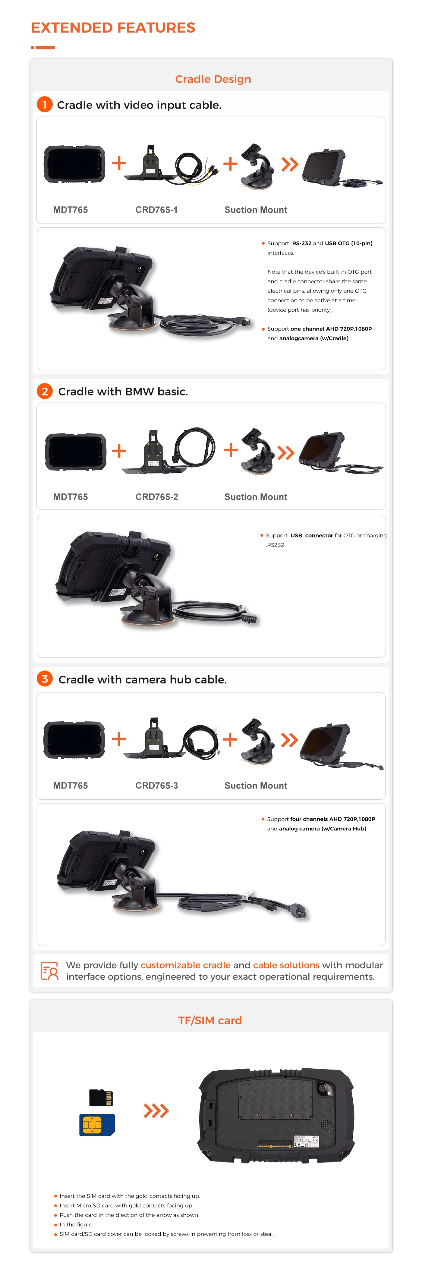 MDT765 rear view showing rugged housing and quick-release cradle mount