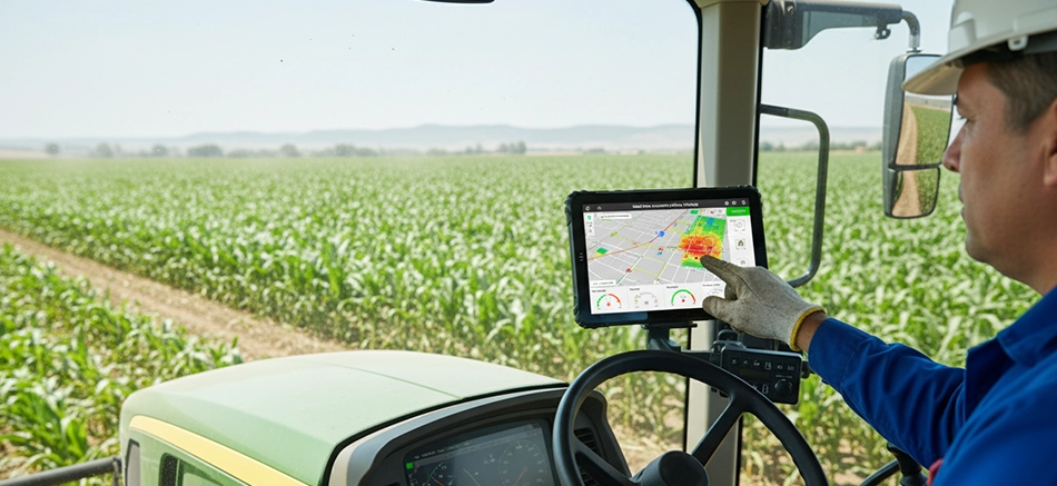 Rugged Table MDT865 on agricultural machinery