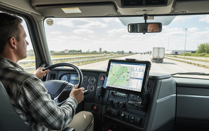 Rugged Android tablet installed in long-haul truck fleet