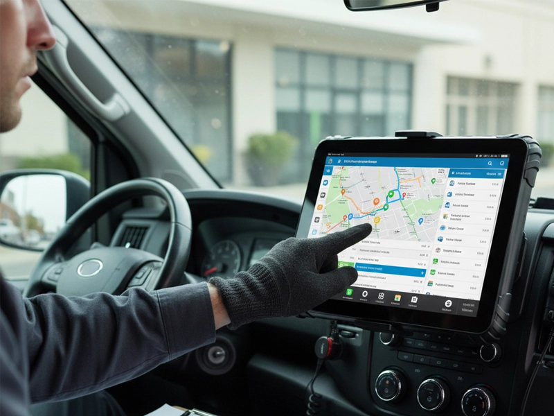 Rugged Android tablet installed in long-haul truck fleet for GPS tracking and driver management
