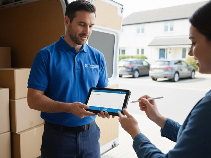 Rugged tablet used in delivery fleet vehicles for dispatch management and proof of delivery