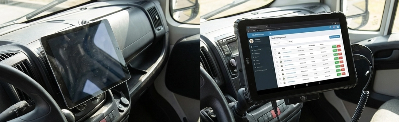 Consumer tablet vs rugged fleet tablet durability comparison in truck environment