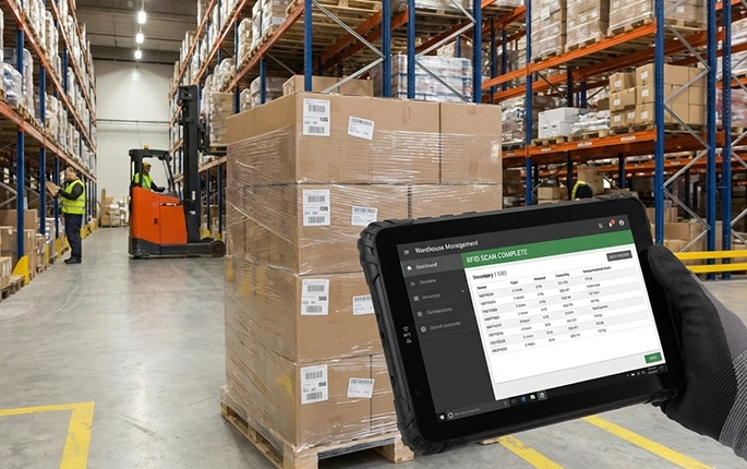 rugged tablet used for warehouse shipping and receiving operations