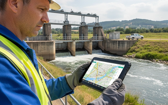 Industrial Android tablet used for field service and work order management