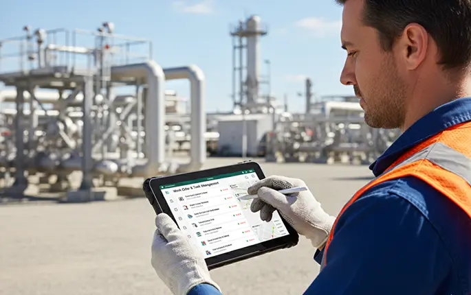 utility field technician inspecting energy infrastructure in outdoor environment