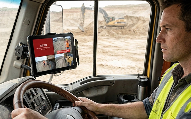 vehicle-mounted tablet for construction safety monitoring with camera system integration