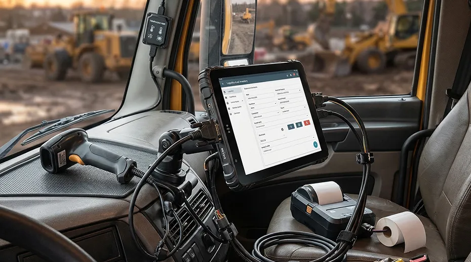 RS232 connection between rugged tablet and external industrial devices in vehicle