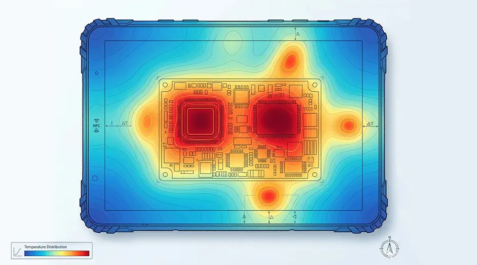 rugged tablet thermal heat map showing temperature distribution
