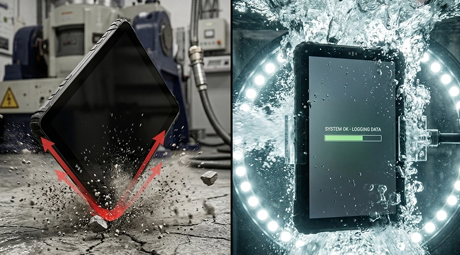 Comparison of IP67 water resistance rating versus real-world industrial hazards including drops, vibration, and salt spray corrosion