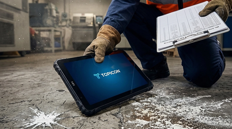 TOPICON rugged tablet internal components showing reinforced mechanical structure, anti-vibration PCB fixation, and industrial-grade connectors