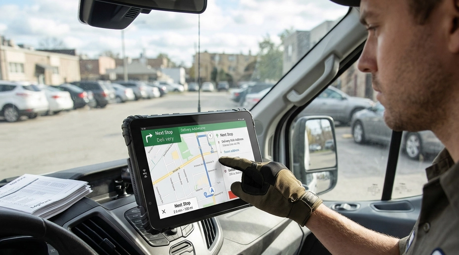 delivery driver tablet mounted in vehicle for fleet operations