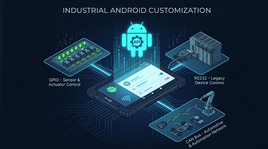 Industrial Android tablet with GPIO, RS232, CAN Bus connectivity