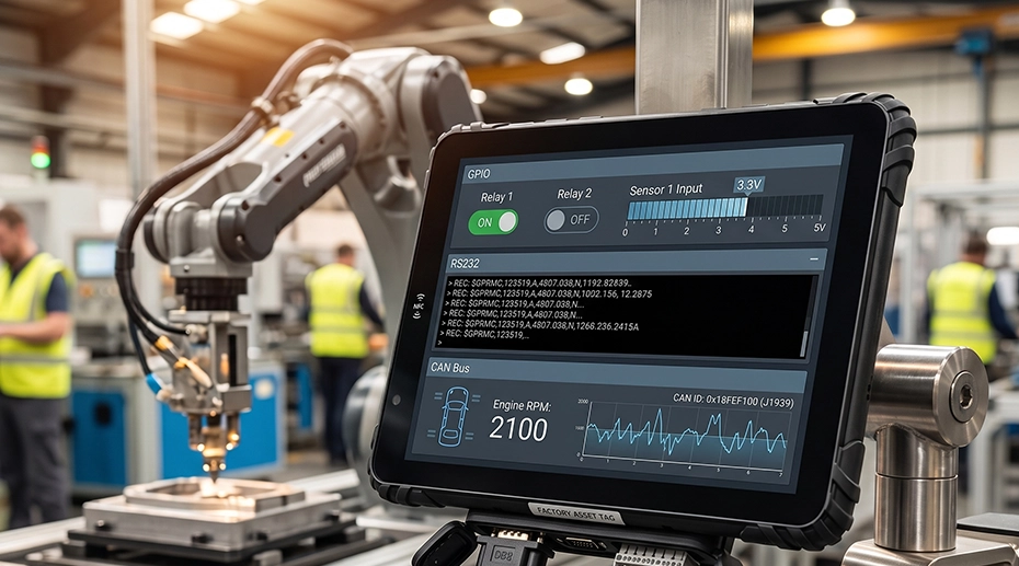 GPIO RS232 CAN Bus interface diagram on Android tablet