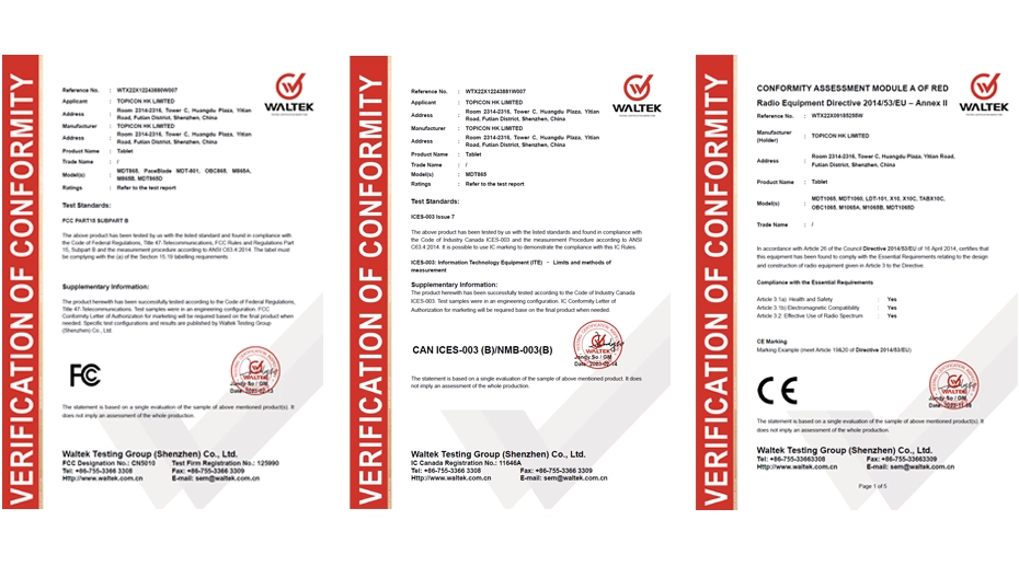 Topicon rugged tablet FCC CE ICASA pre-certified certification badges for OEM global deployment Topicon rugged tablet FCC CE ICASA pre-certified certification badges for OEM global deployment