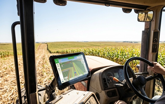 Agricultural tractor with vehicle mount terminal for precision farming and field data collection