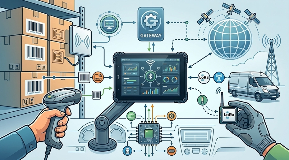 Rugged fleet tablet with barcode scanner, RFID reader, and LoRa expansion modules — system integrator peripheral integration guide for vehicle-mounted computing deployments