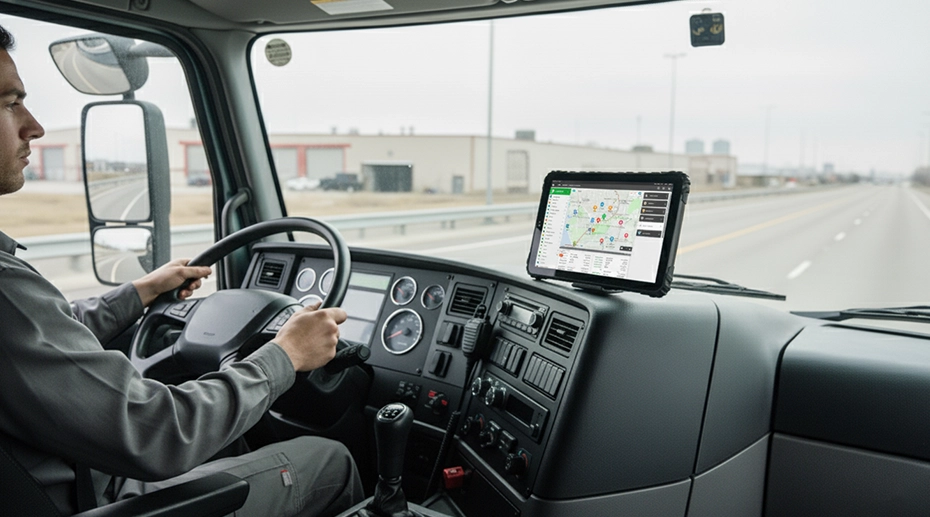 TOPICON vehicle mount terminal with dual CAN Bus and aviation connectors installed in fleet vehicle — fixed and detachable computing platforms for commercial vehicle deployments