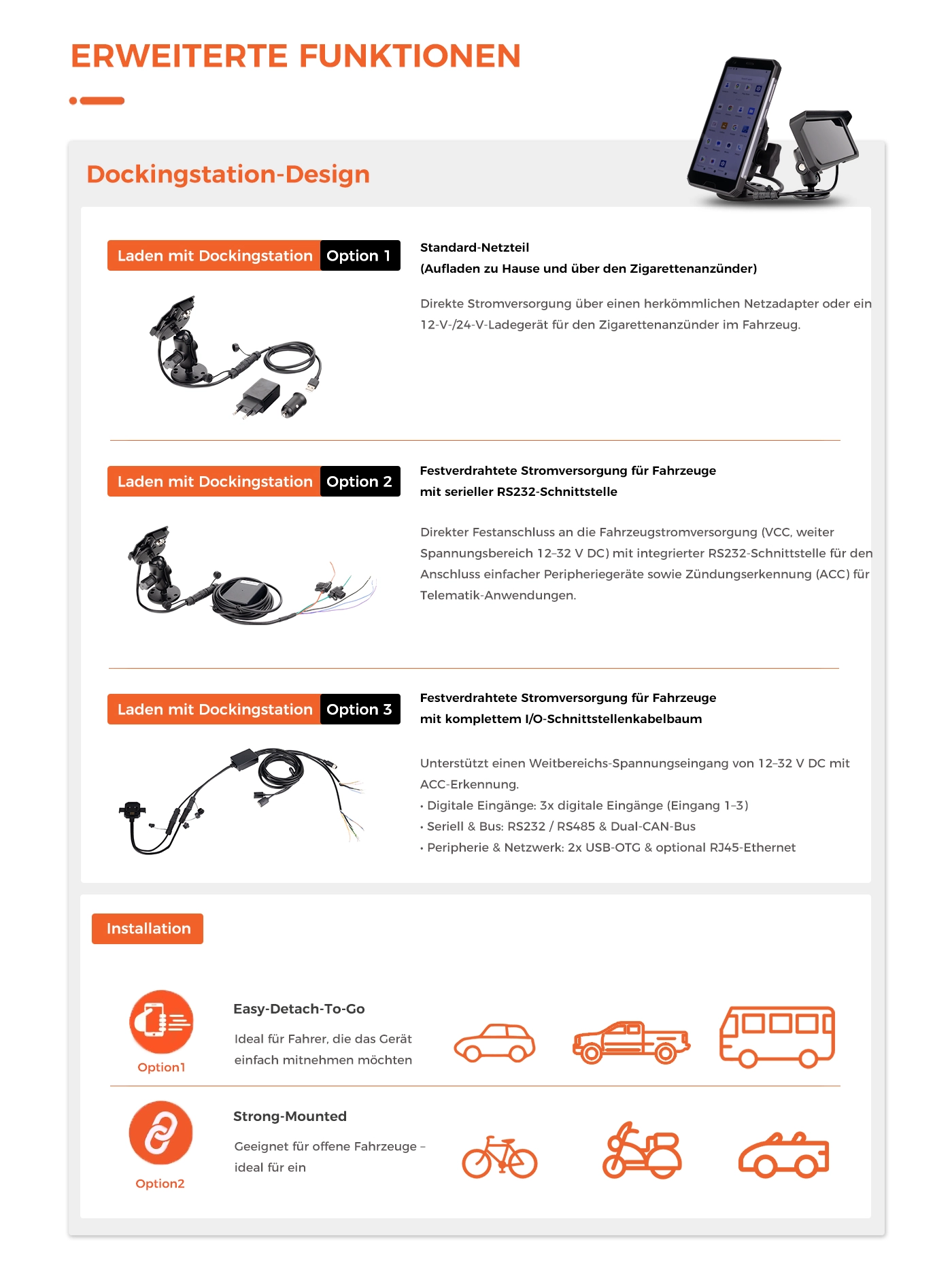 MDT680 Seitenprofil mit Docking-Anschluss und USB-C-OTG-Schnittstelle