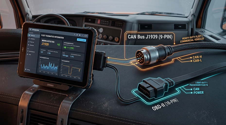 CAN Bus J1939 and OBD-II wiring comparison for fleet tablet integration