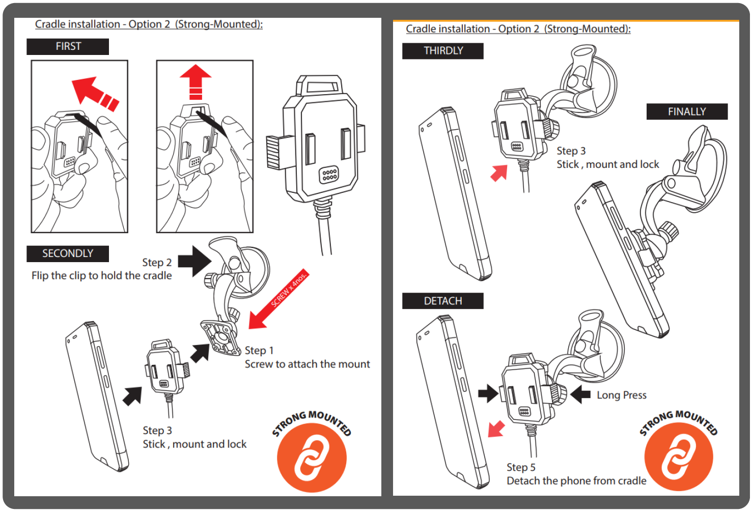 CRD665-REG cradle installation diagram showing Option 2 Strong-Mounted