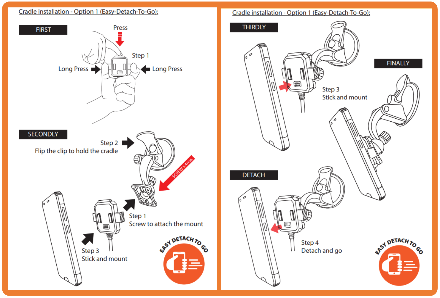 CRD665-REG cradle installation diagram showing Option 1 Easy-Detach-To-Go 